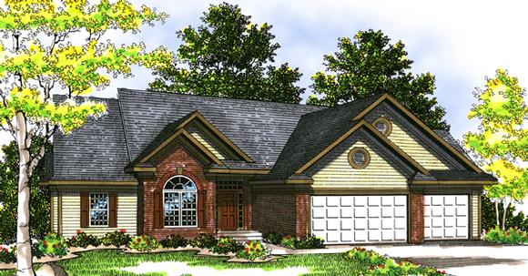 European, One-Story, Ranch House Plan 99154 with 3 Beds, 3 Baths, 3 Car Garage Elevation