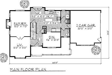 Bungalow, Country, European House Plan 99164 with 3 Beds, 3 Baths, 2 Car Garage First Level Plan