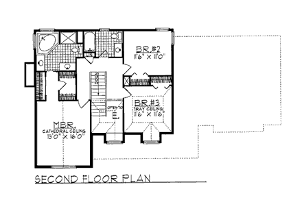 Bungalow, Country, European House Plan 99164 with 3 Beds, 3 Baths, 2 Car Garage Second Level Plan