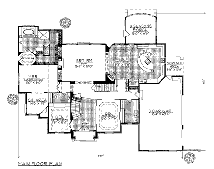 European, Tudor House Plan 99170 with 4 Beds, 5 Baths, 3 Car Garage First Level Plan