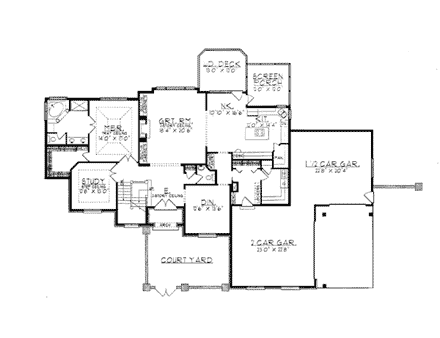 European, Tudor House Plan 99177 with 4 Beds, 3 Baths, 2 Car Garage First Level Plan