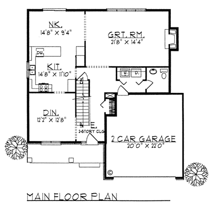Bungalow, Country House Plan 99188 with 4 Beds, 3 Baths, 2 Car Garage First Level Plan