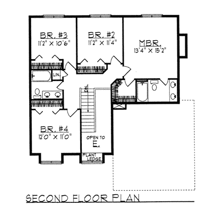 Bungalow, Country House Plan 99188 with 4 Beds, 3 Baths, 2 Car Garage Second Level Plan
