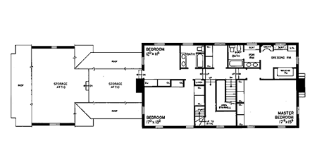 Colonial House Plan 99203 with 3 Beds, 3 Baths, 2 Car Garage Second Level Plan
