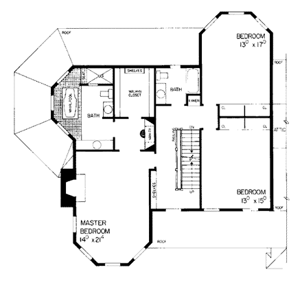 Farmhouse, Victorian House Plan 99211 with 4 Beds, 4 Baths, 2 Car Garage Second Level Plan