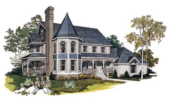 Farmhouse, Victorian House Plan 99211 with 4 Beds, 4 Baths, 2 Car Garage Elevation