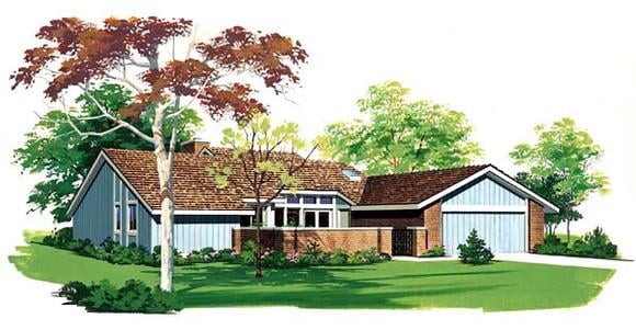 Contemporary, One-Story, Ranch, Retro House Plan 99221 with 3 Beds, 3 Baths, 2 Car Garage Elevation
