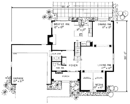 Bungalow House Plan 99251 with 3 Beds, 3 Baths First Level Plan