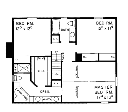 Bungalow House Plan 99251 with 3 Beds, 3 Baths Second Level Plan