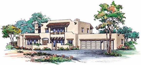 Santa Fe, Southwest House Plan 99275 with 4 Beds, 4 Baths, 3 Car Garage Elevation