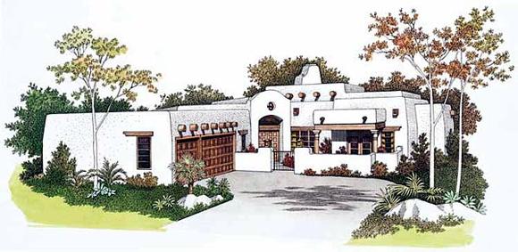 Santa Fe, Southwest House Plan 99276 with 4 Beds, 3 Baths, 3 Car Garage Elevation