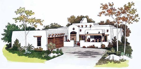 Santa Fe, Southwest Plan with 2350 Sq. Ft., 4 Bedrooms, 3 Bathrooms, 3 Car Garage Elevation