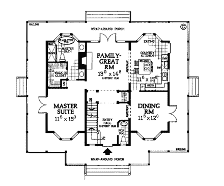 Country, Farmhouse House Plan 99285 with 3 Beds, 3 Baths First Level Plan