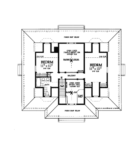 Country, Farmhouse House Plan 99285 with 3 Beds, 3 Baths Second Level Plan