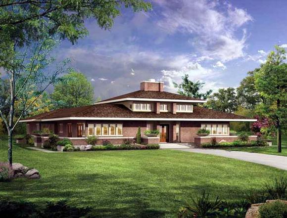 Prairie, Southwest House Plan 99288 with 3 Beds, 3 Baths, 2 Car Garage Elevation