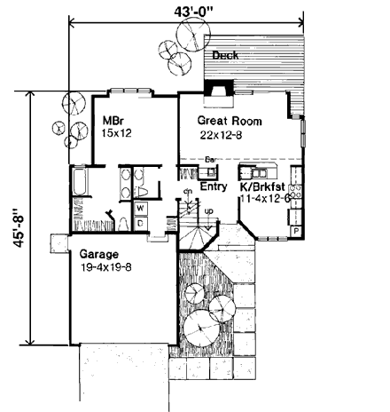 Contemporary House Plan 99314 with 3 Beds, 3 Baths, 2 Car Garage First Level Plan