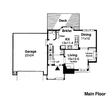 Bungalow, Craftsman House Plan 99317 with 3 Beds, 3 Baths First Level Plan