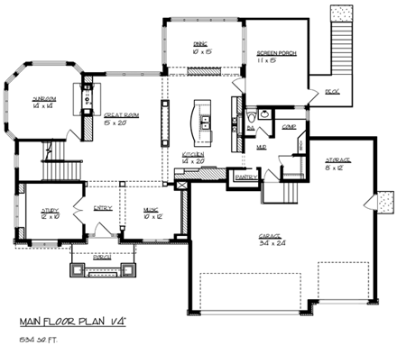 Cottage, Craftsman, Traditional House Plan 99323 with 4 Beds, 4 Baths, 3 Car Garage First Level Plan