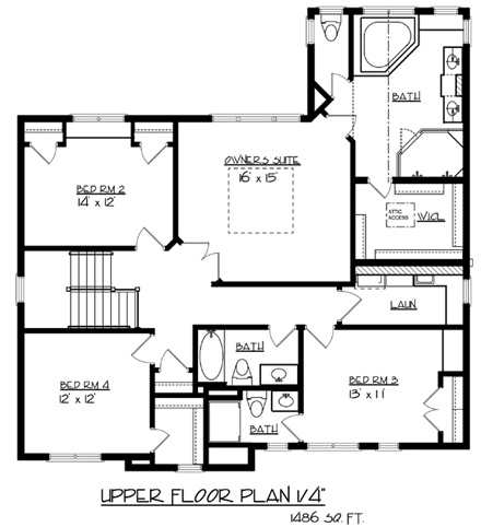 Cottage, Craftsman, Traditional House Plan 99323 with 4 Beds, 4 Baths, 3 Car Garage Second Level Plan