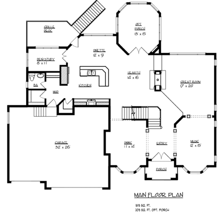 Traditional House Plan 99331 with 4 Beds, 3 Baths, 3 Car Garage First Level Plan