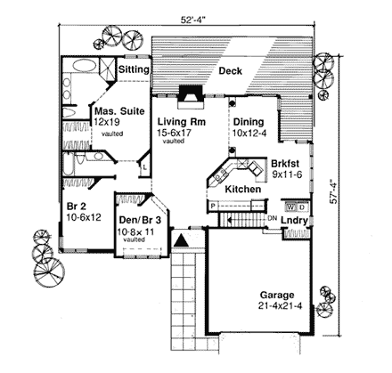 Bungalow House Plan 99338 with 2 Beds, 2 Baths, 2 Car Garage First Level Plan