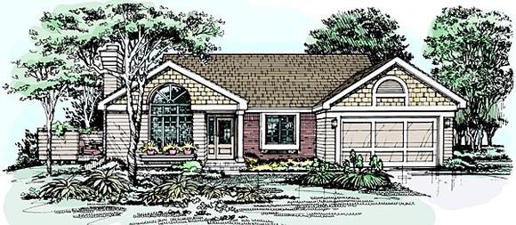 Bungalow, One-Story House Plan 99345 with 3 Beds, 2 Baths, 2 Car Garage Elevation
