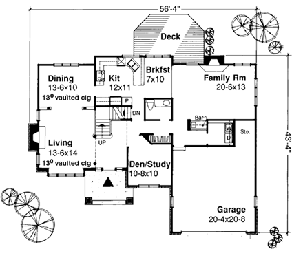 Traditional House Plan 99346 with 3 Beds, 3 Baths, 2 Car Garage First Level Plan