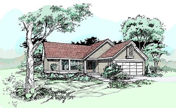 One-Story, Ranch House Plan 99361 with 3 Beds, 2 Baths, 2 Car Garage Elevation