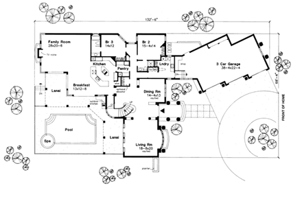 Mediterranean House Plan 99374 with 3 Beds, 3 Baths, 3 Car Garage First Level Plan