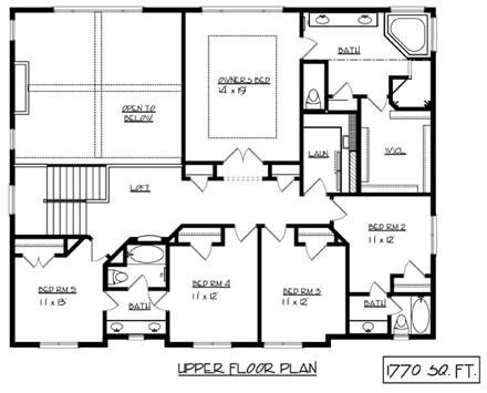 Traditional House Plan 99379 with 4 Beds, 4 Baths, 3 Car Garage Second Level Plan