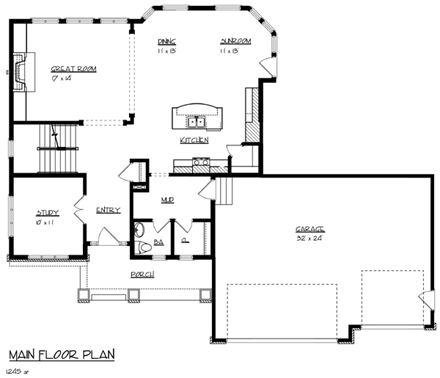 Cottage, Craftsman, Traditional House Plan 99380 with 4 Beds, 3 Baths, 3 Car Garage First Level Plan