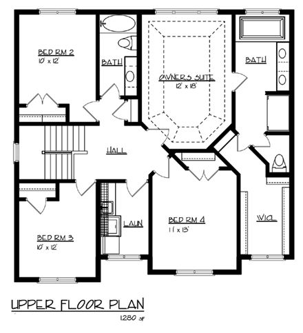 Cottage, Craftsman, Traditional House Plan 99380 with 4 Beds, 3 Baths, 3 Car Garage Second Level Plan