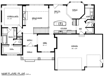 Cottage, Craftsman, Traditional House Plan 99382 with 3 Beds, 3 Baths, 3 Car Garage First Level Plan