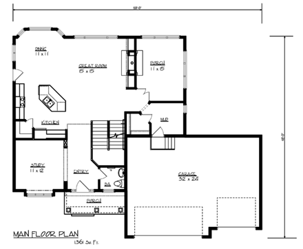 Cottage, Craftsman, Traditional House Plan 99384 with 4 Beds, 3 Baths, 3 Car Garage First Level Plan