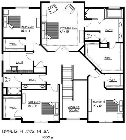 Cottage, Craftsman, Traditional House Plan 99387 with 4 Beds, 3 Baths, 3 Car Garage Second Level Plan