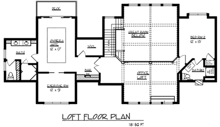 Cottage, Craftsman House Plan 99391 with 2 Beds, 3 Baths, 2 Car Garage Second Level Plan