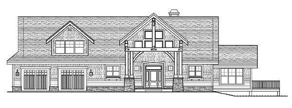 Cottage, Craftsman Plan with 2618 Sq. Ft., 2 Bedrooms, 3 Bathrooms, 2 Car Garage Rear Elevation