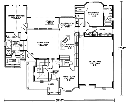 Tudor, Victorian House Plan 99473 with 4 Beds, 4 Baths, 3 Car Garage First Level Plan