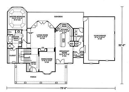 Country House Plan 99495 with 3 Beds, 3 Baths, 3 Car Garage First Level Plan