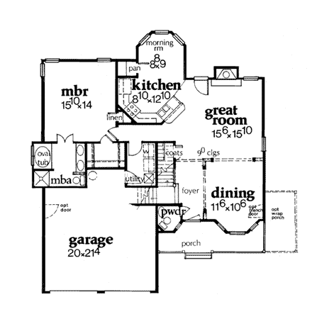 Country, European House Plan 99500 with 3 Beds, 3 Baths, 2 Car Garage First Level Plan
