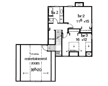 Country, European House Plan 99500 with 3 Beds, 3 Baths, 2 Car Garage Second Level Plan