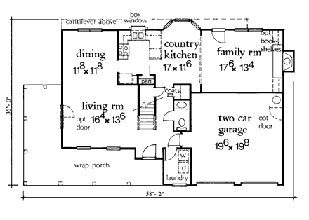 Colonial, Country House Plan 99502 with 4 Beds, 3 Baths, 2 Car Garage First Level Plan