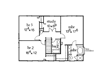 Colonial, Country House Plan 99502 with 4 Beds, 3 Baths, 2 Car Garage Second Level Plan