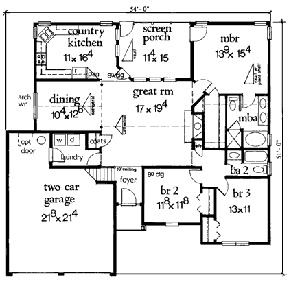 Traditional House Plan 99503 with 3 Beds, 2 Baths, 2 Car Garage First Level Plan