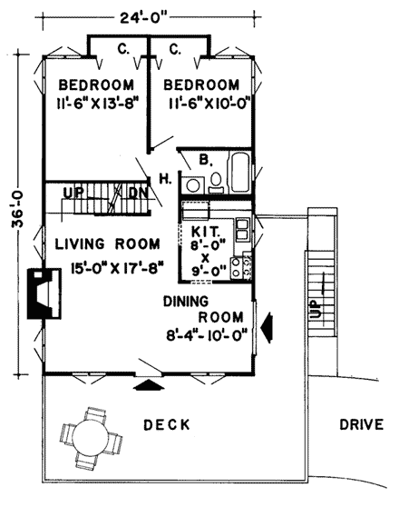 A-Frame, Cabin House Plan 9964 with 4 Beds, 2 Baths, 1 Car Garage First Level Plan