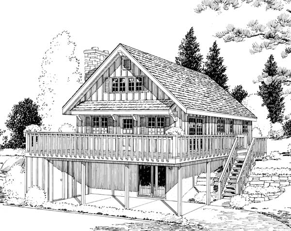 A-Frame, Cabin House Plan 9964 with 4 Beds, 2 Baths, 1 Car Garage Elevation