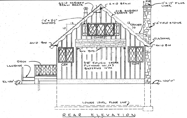 A-Frame, Cabin House Plan 9964 with 4 Beds, 2 Baths, 1 Car Garage Rear Elevation