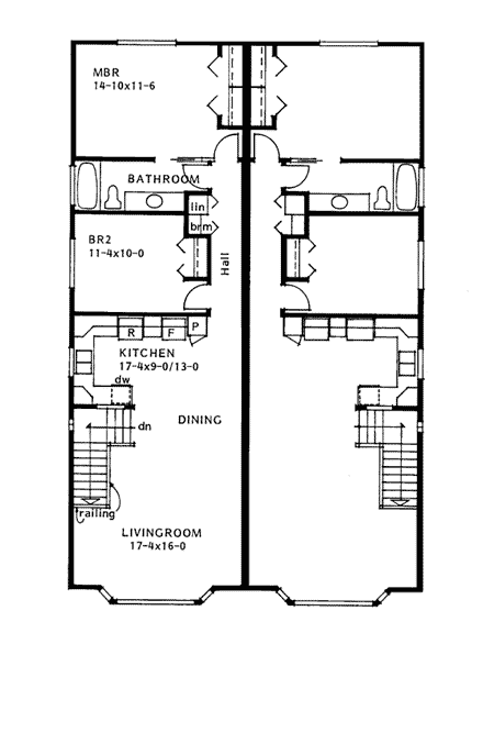 Traditional Multi-Family Plan 99901 with 4 Beds, 2 Baths First Level Plan