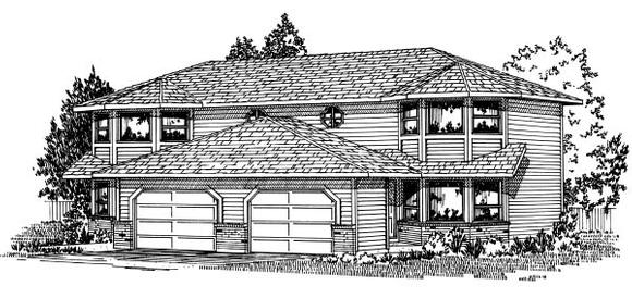 Traditional Multi-Family Plan 99903 with 6 Beds, 4 Baths, 2 Car Garage Elevation