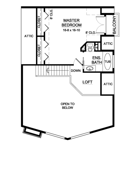 Contemporary House Plan 99914 with 2 Beds, 2 Baths Second Level Plan
